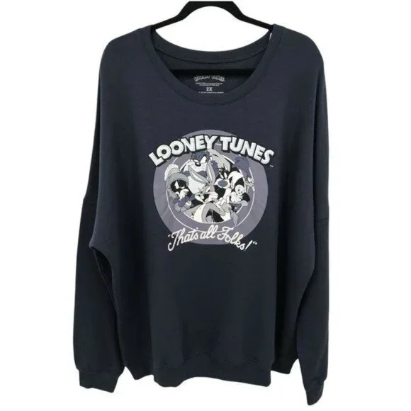 Looney Tunes Womens Long Sleeve Night Blue "That's All Folks !" Sweatshirt Sz 1X - Picture 2 of 8